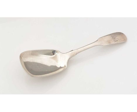 A George IV provincial silver caddy spoon with a fiddle stem and a shallow scoop bowl, initialled, by either John Coakley or 