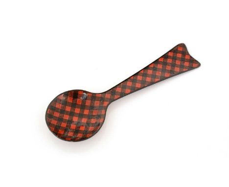 A rare Scottish "tartan ware" caddy spoon with a small circular bowl, "Rob Roy" pattern, 9.4cms long.