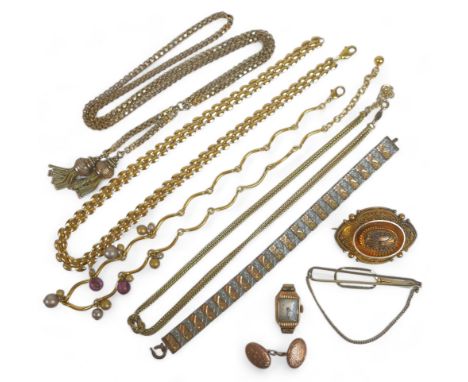 A small collection of jewellery, including a pearl necklace with 9ct gold clasp, an 18ct gold watch face and casing, missing 