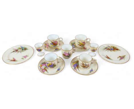 Royal Worcester Australian flowers decorated part teaset 1879 and later, thirteen pieces. (13) 
