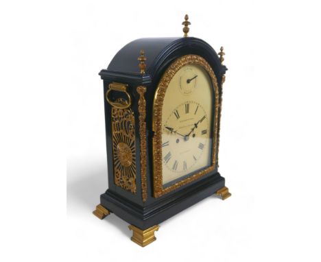 A 19th century bracket clock, white painted dial signed 'Jefferys and Ham, Salisbury Square, London', black Roman numerals, m