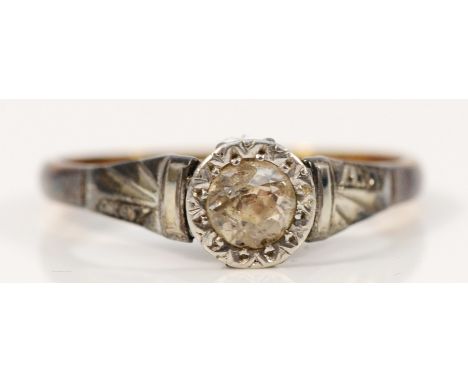 An 18ct gold and platinum old cut diamond single stone ring, L 1/2, 2.2g
