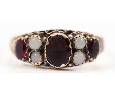 A 9ct gold antique amethyst paste and white paste ring, Birmingham 1890, Q, 1.4g