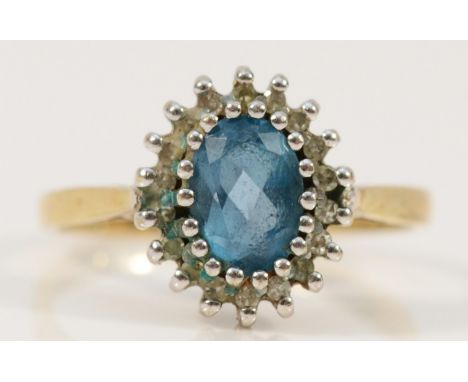 A 9ct gold diamond and topaz cluster ring, 10mm cluster, L, 2.1g