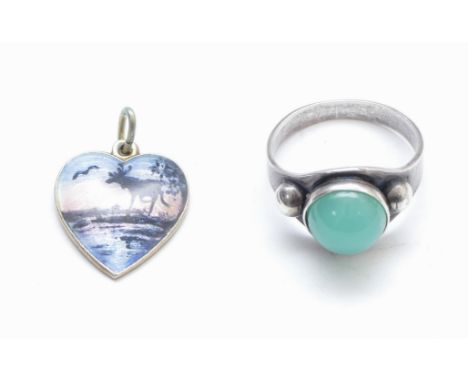 Ivar Hoth, a silver gilt and enamel pendant, 18mm and a Norwegian silver ring (2), 6gm