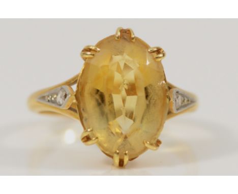 An 18ct gold vintage citrine and diamond dress ring,  K 1/2, 4.2g