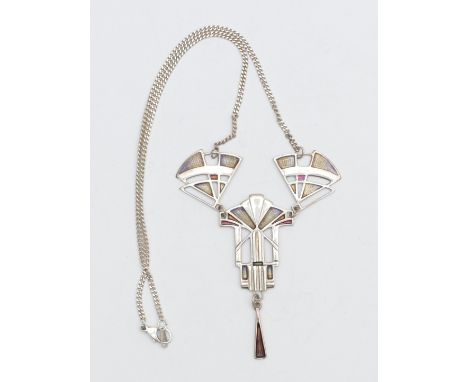 Pat Cheney, a silver and enamel necklace, 38cm chain, 17gm