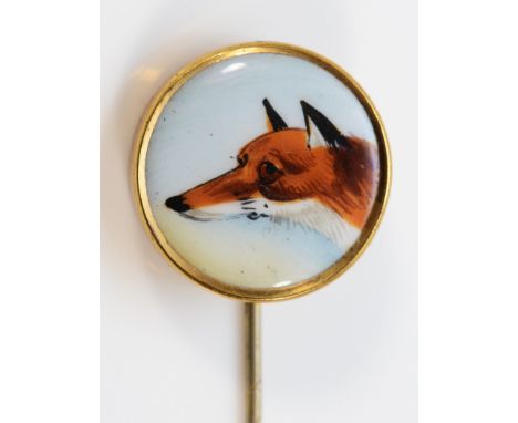 A Victorian enamel fox's head stickpin, with gold plated mount, diameter 16mm