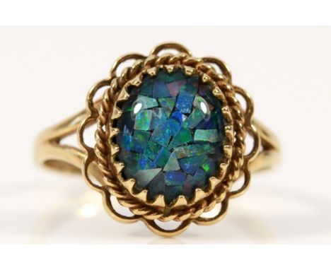 A 9ct gold opal triplet ring, Birmingham 1992, M, 2.5g