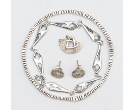 Malcolm Gray, a silver bangle, bracelet and ear studs, together with an Ola Gorie pendant, 21gm