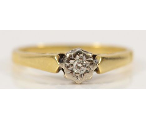 An 18ct gold and single brilliant cut diamond ring, London 1981, K, 2.4gm