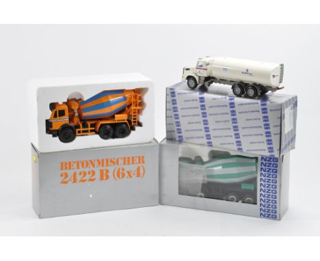 Trio of Trucks from NZG, Conrad etc. 1/50 Scale. Cement Mixers x 2 plus WaterTanker. A in A/B Boxes. 