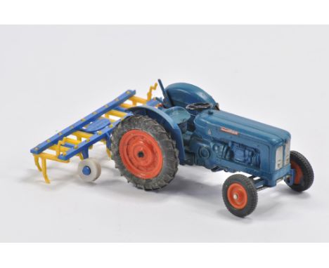 Original Britains Farm Fordson Super Major Tractor No. 9525 with rear cultivator. Generally B. Nice example.