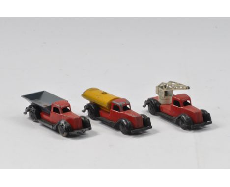 A trio of Vintage Mercury Trucks including No. 23 Crane Truck, Tanker and Dumper. Generally all C/D. Rare. (3)