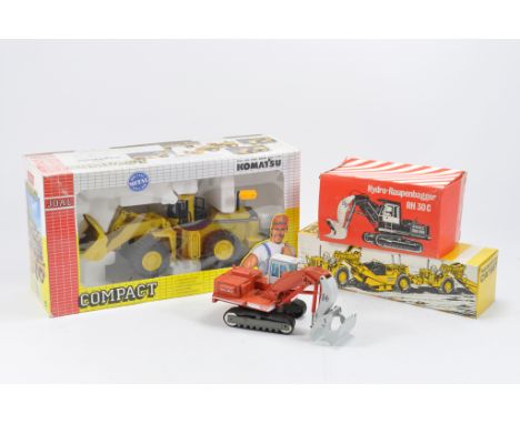 Joal 1/50 scale Komatsu WA800 Wheel Loader, NZG O&K RH30C Face Shovel plus NZG CAT 627 Push Pull Scraper. All A in A/B Boxes.