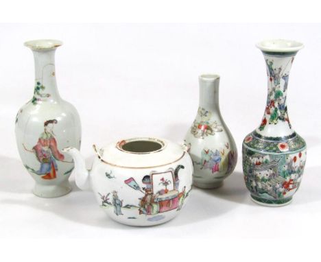 A Chinese famille vert Jia Jing style famille vert vase, the shouldered circular body with trumpet stem and upper Greek key p