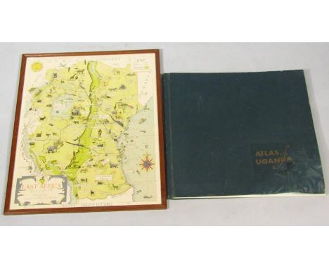 A 1962 first edition atlas of Uganda, and a framed map of East Africa, 60cm x 61cm. (2). 