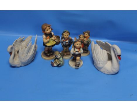 A COLLECTION OF WEST GERMAN FIGURES (GOEBBEL / HUMMEL)TO INCLUDE A PAIR OF SWANS