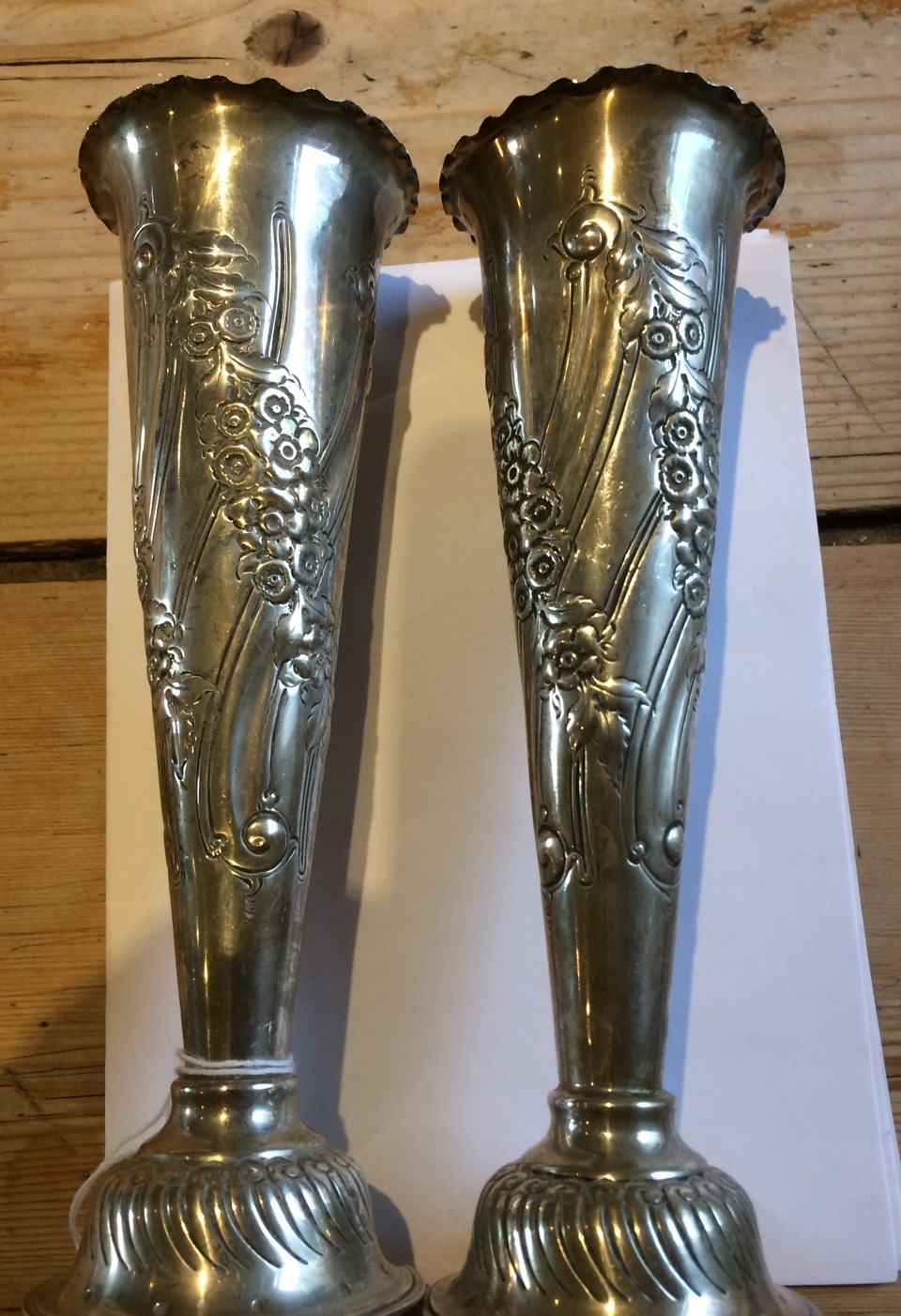 Antique/Vintage Pair of Silver Vases 8" tall.The vases are in an