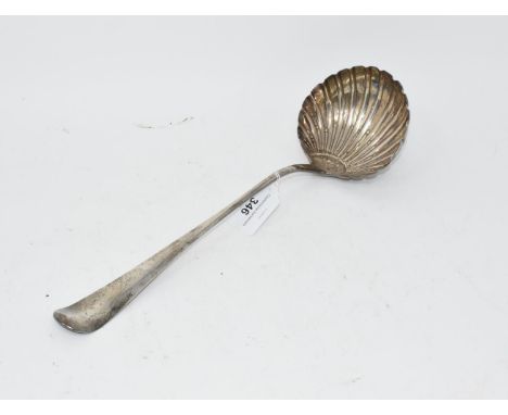 A George III silver old English pattern ladle, with a shell bowl, probably London 1759, approx. 5.9 ozt 