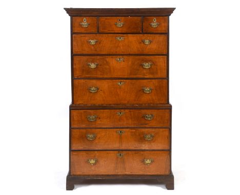 A 19th century walnut chest on chest, with three short drawers above three long drawers and three further long drawers below,