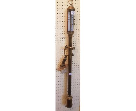 A ship's type stick barometer, in a brass case with a gimbal mount, 98 cm high 