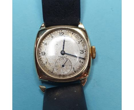 A gentleman's 9ct gold Zenith wristwatch, with a subsidiary seconds dial, inscribed and dated '49Report by RBWinding button l