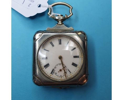 An open face pocket watch, in a plated case, in the form of a suitcase, Depose RU GeneveLacks winding button to top? 