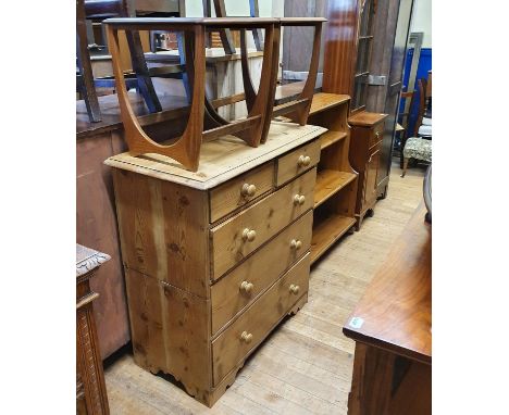 A 19th century pine chest, of two short and three long drawers, a pair of coffee tables, a kidney shaped commode, a coffee ta