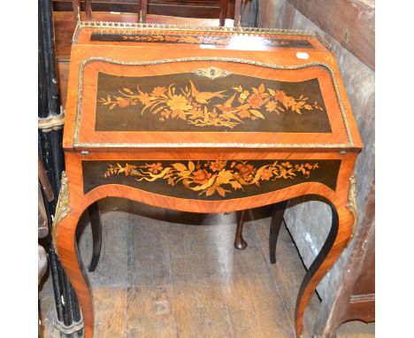 A 20th century French rosewood bureau de dame, with marquetry inlay, 92 x 66 cmStructurally sound some light wear small losse