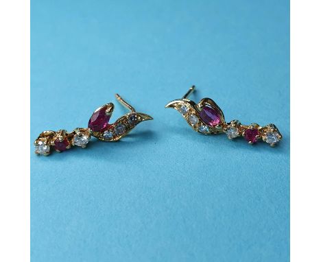 A pair of yellow gold, ruby and diamond earrings 