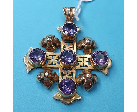 A 14ct gold and amethyst cross pendant, approx. 8.5 g (all in)Overall condition good no major faults found, some light wear d