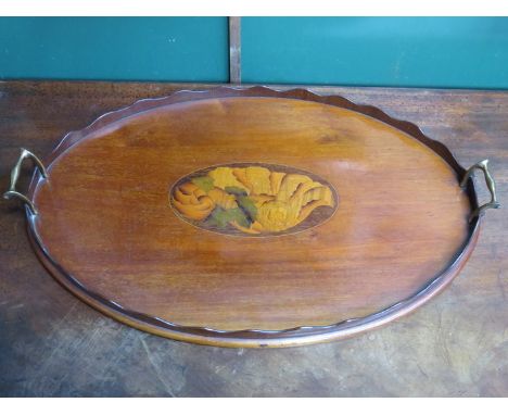 SHELL INLAID OVAL MAHOGANY BUTLER'S TRAY 