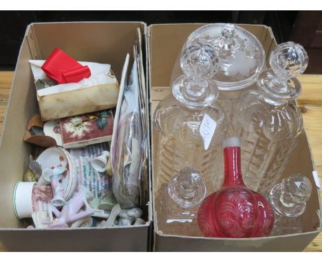 MIXED LOT INCLUDING POSTAGE STAMPS, MODEL BOAT, COMPASS, PLATED FLATWARE, WADE WHIMSIES, PIN CUSHION DOLLS AND GLASSWARE 