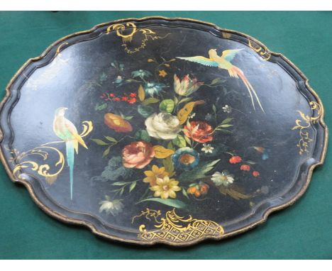 HANDPAINTED AND GILDED WAVE EDGED SERVING TRAY 