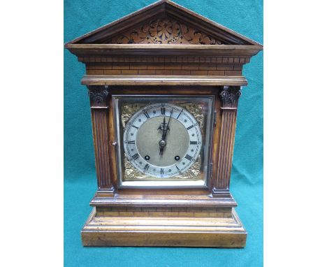 MAHOGANY CASED BRACKET CLOCK WITH ORMOLU MOUNTED BRASS DIAL