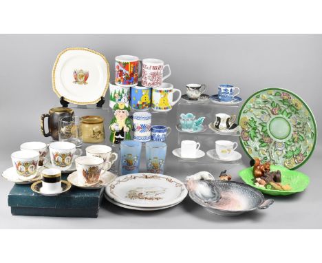A Collection of Various Ceramics to Comprise Coronation Commemorative Wares, Leaf Plate, Coffee Cans and Saucers etc 