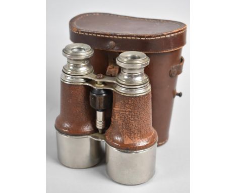 A Pair of Early 20th Century Leather and Silver Plate Binoculars with Leather Case 