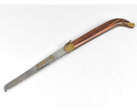 A Vintage Locking Pruning Saw with Rosewood Handle, Brass Mounts and Blade Stamped "Whitby" 