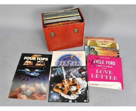 A Vintage Record Case Containing 33RPM Records to include Boney M, Motown Chart Busters, Beegees, Cliff Richards, Abba, Shows