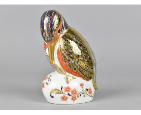 A Royal Crown Derby Paperweight, Kingfisher, Gold Button 