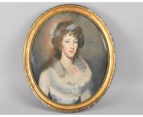 An Oval Coloured Chalk Portrait of a Georgian Maiden, Subject 32cms by 38.5cms 