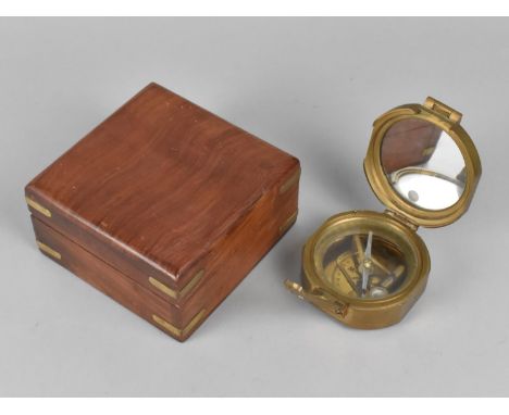 A Reproduction Cased Brass Natural Sine Compass as Was Made By Stanley of London, 7.5cms Diameter 