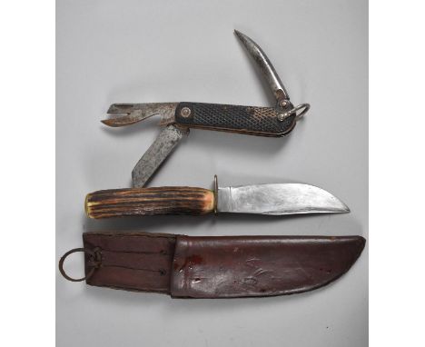 A Vintage Chequered Handled Royal Navy Regulation Pattern Jack Knife by J H Thompson with Crows Foot Mark Dated 1950 Together