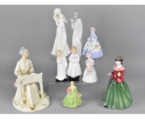 A Collection of Various Ceramic Figures to Comprise Royal Doulton Darling, Bedtime, Musicale, My First Pet and Holly, Three R