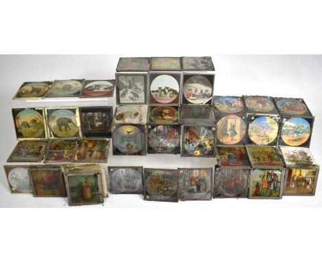 A Vintage Collection of Magic Lantern Slides, Childrens Scenes, African Elephant etc, Condition Issues 