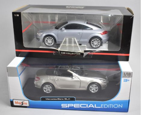 Two Boxed 1:18 Scale Die Cast Cars, Mercedes SLK and Audi TT 