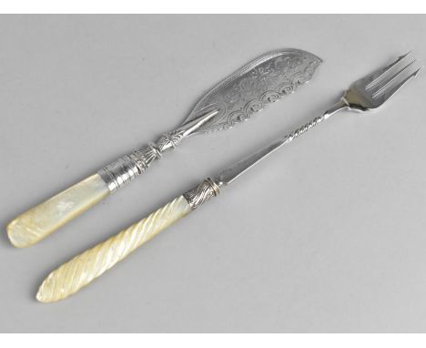 A Silver Bladed and Mother of Pearl Handled Butter Curling Knife by A J Bailey, Birmingham Hallmark together with a Silver an