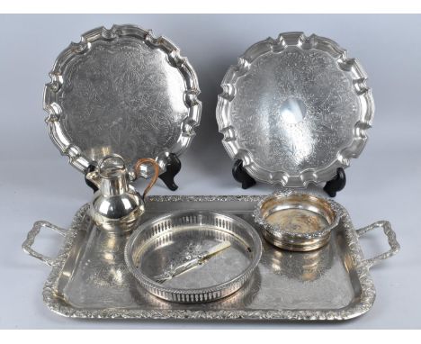 A Collection of Various Silver Plate to Comprise Large Twin Handled Tray, Jug, Sheffield Plated Bottle Coaster etc 