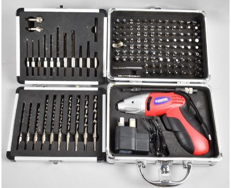 A Modern Duratool Electric Screwdriver with Interchangeable Heads together with a Cased Set of Drill Bits 